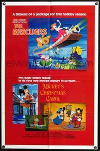 2r713 RESCUERS/MICKEY'S CHRISTMAS CAROL one-sheet poster '83 Disney package for the holiday season!