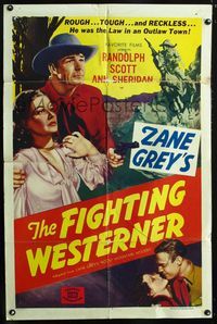 2r742 ROCKY MOUNTAIN MYSTERY 1sheet R50 Randolph Scott, Ann Sheridan, Zane Grey, Fighting Westerner!