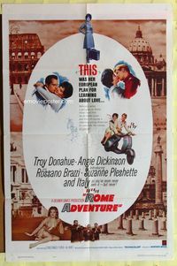 2r743 ROME ADVENTURE one-sheet movie poster '62 Troy Donahue & Angie Dickinson in romantic close up!