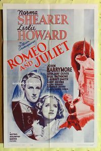 2r744 ROMEO & JULIET one-sheet movie poster R62 Norma Shearer, Leslie Howard, Shakespeare!