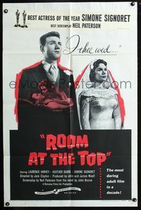 2r747 ROOM AT THE TOP one-sheet poster '59 Laurence Harvey loves Heather Sears AND Simone Signoret!