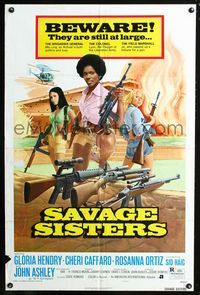 2r762 SAVAGE SISTERS style B one-sheet '74 great image of Cheri Caffaro & bad girls with big guns!