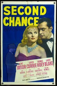 2r770 SECOND CHANCE one-sheet poster '47 Kent Taylor eyes sexy Louise Currie in a low-cut dress!