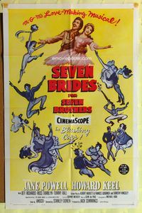 2r776 SEVEN BRIDES FOR SEVEN BROTHERS 1sh R62 art of Jane Powell & Howard Keel, classic MGM musical!