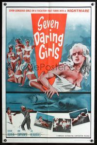 2r777 SEVEN DARING GIRLS 1sheet '62 art of gorgeous girls on a vacation that turns into a nightmare!