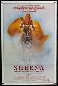 2r783 SHEENA one-sheet '84 artwork of sexy Tanya Roberts with bow & arrows riding zebra in Africa!
