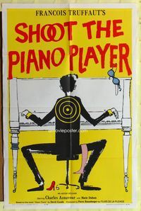 2r787 SHOOT THE PIANO PLAYER one-sheet '60 Francois Truffaut's Tirez sur le pianiste, Koskinen art!