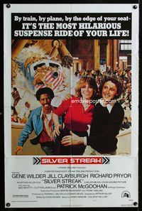 2r791 SILVER STREAK one-sheet '76 art of Gene Wilder, Richard Pryor & Jill Clayburgh by Gross!