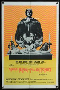 2r792 SIMON - KING OF THE WITCHES one-sheet movie poster '71 Andrew Prine, wild psychedelic design!