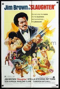 2r802 SLAUGHTER one-sheet movie poster '72 G. Akimoto artwork of shotgun-blasting Jim Brown!