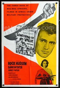 2r815 SOMETHING OF VALUE one-sheet movie poster '57 Rock Hudson & Dana Wynter are hunted in Africa!