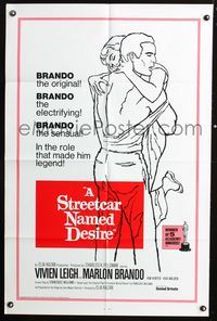 2r834 STREETCAR NAMED DESIRE artwork style 1sh R70s Marlon Brando, Vivien Leigh, Elia Kazan classic!