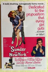 2r840 SUNDAY IN NEW YORK style B one-sheet movie poster '64 Cliff Robertson, Jane Fonda, Rod Taylor