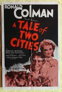 2r848 TALE OF TWO CITIES one-sheet movie poster R62 Ronald Colman, Elizabeth Allan, Charles Dickens!