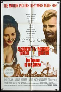 2r851 TAMING OF THE SHREW one-sheet '67 art of Elizabeth Taylor & Richard Burton!