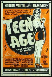 2r861 TEEN AGE one-sheet '44 juvenile delinquency facts, modern youth on the rampage, sexy art!