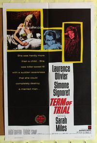 2r864 TERM OF TRIAL one-sheet movie poster '62 Laurence Olivier, Simone Signoret, Sarah Miles