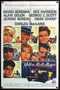 2r982 YELLOW ROLLS-ROYCE 1sheet '65 Ingrid Bergman, Alain Delon, Howard Terpning art of car & stars!