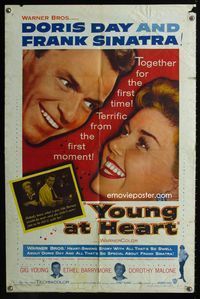 2r986 YOUNG AT HEART one-sheet movie poster '54 great close up image of Doris Day & Frank Sinatra!
