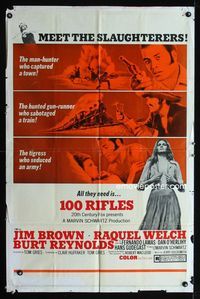 2s002 100 RIFLES style B one-sheet movie poster '69 Jim Brown, sexy Raquel Welch, Burt Reynolds