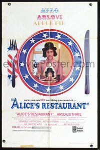 2s014 ALICE'S RESTAURANT one-sheet movie poster '69 Arlo Guthrie, Arthur Penn, musical comedy!