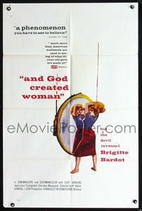 2s017 AND GOD CREATED WOMAN one-sheet movie poster '57 but the Devil created sexy Brigitte Bardot!