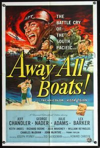 2s022 AWAY ALL BOATS style A one-sheet movie poster '56 Jeff Chandler, Reynold Brown WWII art!