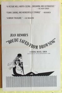 2s038 BOUDU SAVED FROM DROWNING one-sheet '67 Boudu sauve des eaux, Jean Renoir, Michel Simon