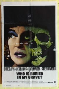 2s056 DEAD RINGER one-sheet '64 creepy image of Bette Davis & skull, Who is Buried in My Grave?