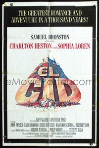 2s075 EL CID one-sheet movie poster '61 art of title in castle mountainside!