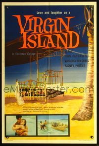 2s518 VIRGIN ISLAND English 1sheet '58 castaways John Cassavetes & sexy Virginia Maskell, beach art!