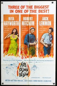 2s089 FIRE DOWN BELOW one-sheet movie poster '57 sexy Rita Hayworth, Robert Mitchum, Jack Lemmon