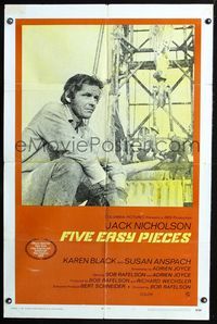 2s092 FIVE EASY PIECES int'l one-sheet '70 great image of Jack Nicholson, Bob Rafelson, Karen Black