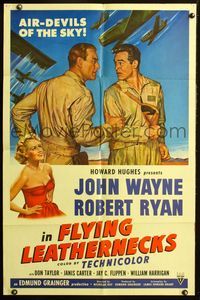 2s094 FLYING LEATHERNECKS one-sheet poster '51 art of pilots John Wayne & Robert Ryan, Howard Hughes