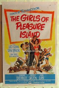 2s119 GIRLS OF PLEASURE ISLAND 1sh '53 Leo Genn, Don Taylor, wacky art of soldiers with sexy girls!
