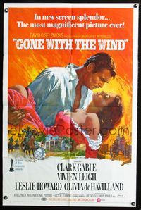 2s128 GONE WITH THE WIND one-sheet R70 Clark Gable, Vivien Leigh, Leslie Howard, great Terpning art!