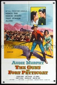 2s148 GUNS OF FORT PETTICOAT 1sheet '57 artwork of Audie Murphy wielding two guns defending women!