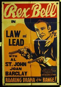 2s207 REX BELL 1sh '40s really cool artwork of cowboy Rex Bell, Law & Lead!