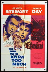 2s251 MAN WHO KNEW TOO MUCH one-sheet movie poster '56 Alfred Hitchcock, Jimmy Stewart, Doris Day