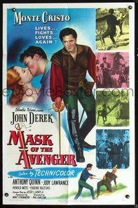 2s270 MASK OF THE AVENGER 1sheet '51 Anthony Quinn, Derek, Monte Cristo lives, fights, loves again