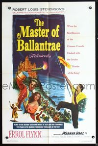 2s273 MASTER OF BALLANTRAE one-sheet '53 Errol Flynn, Scotland, from Robert Louis Stevenson story!
