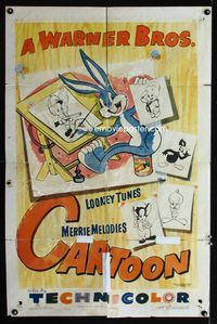 2s280 WARNER BROS CARTOON linen 1sh '52 Bugs Bunny, Daffy Duck, Porky Pig, Elmer Fudd & more!
