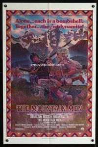 2s297 MOUNTAIN MEN one-sheet movie poster '80 Charlton Heston, Brian Keith, great Hopkins art!