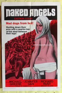 2s309 NAKED ANGELS one-sheet '69 Roger Corman, art of sexy barely-clothed girl, motorcyle gangs!