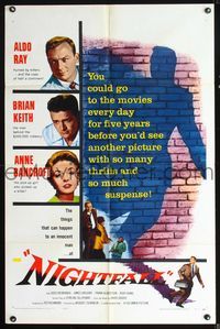 2s328 NIGHTFALL one-sheet movie poster '57 Jacques Tourneur noir, Aldo Ray, Anne Bancroft