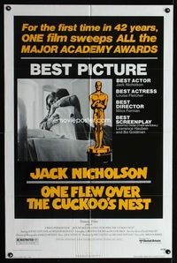 2s354 ONE FLEW OVER THE CUCKOO'S NEST AA style 1sh '75 Jack Nicholson, Milos Forman all-time classic