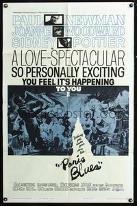 2s371 PARIS BLUES one-sheet poster '61 Paul Newman, Joanne Woodward, Sidney Poitier, Louis Armstrong