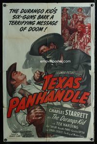 2s477 TEXAS PANHANDLE one-sheet '45 cool western art of outlaw Charles Starrett as the Durango Kid!