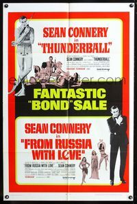 2s483 THUNDERBALL/FROM RUSSIA WITH LOVE one-sheet '68 two of Sean Connery's best James Bond roles!