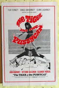 2s485 TIGER & THE PUSSYCAT one-sheet '67 Il Tigre, sexy Ann-Margret dominates Vittorio Gassman!